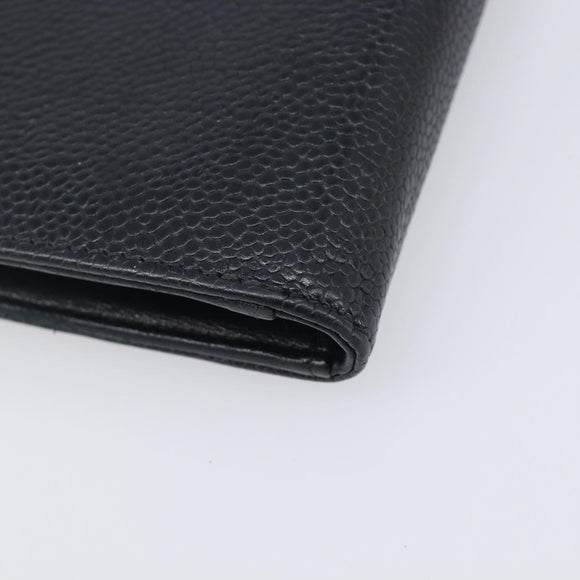CHANEL Matelasse Long Wallet Caviar Skin Black Gold CC Auth 210958V