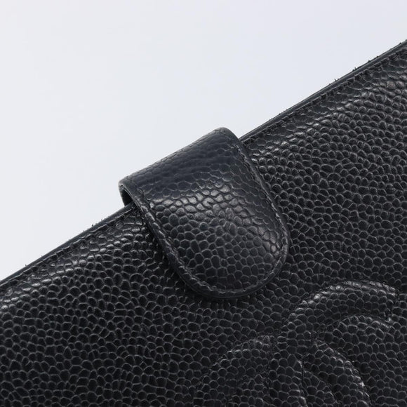 CHANEL Matelasse Long Wallet Caviar Skin Black Gold CC Auth 210958V