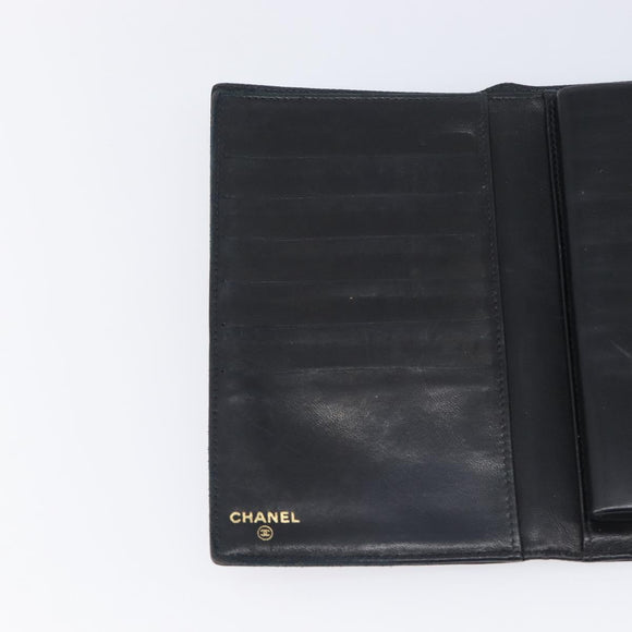 CHANEL Matelasse Long Wallet Caviar Skin Black Gold CC Auth 210958V