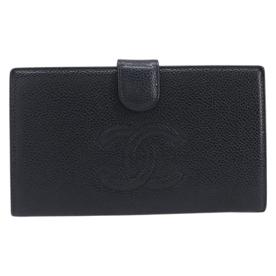 CHANEL Matelasse Long Wallet Caviar Skin Black Gold CC Auth 210958V - 0