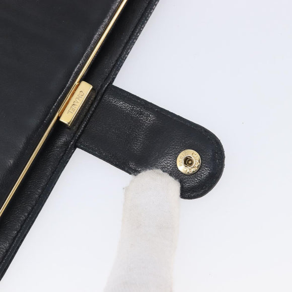 CHANEL Matelasse Long Wallet Caviar Skin Black Gold CC Auth 210958V