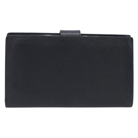 CHANEL Matelasse Long Wallet Caviar Skin Black Gold CC Auth 210958V