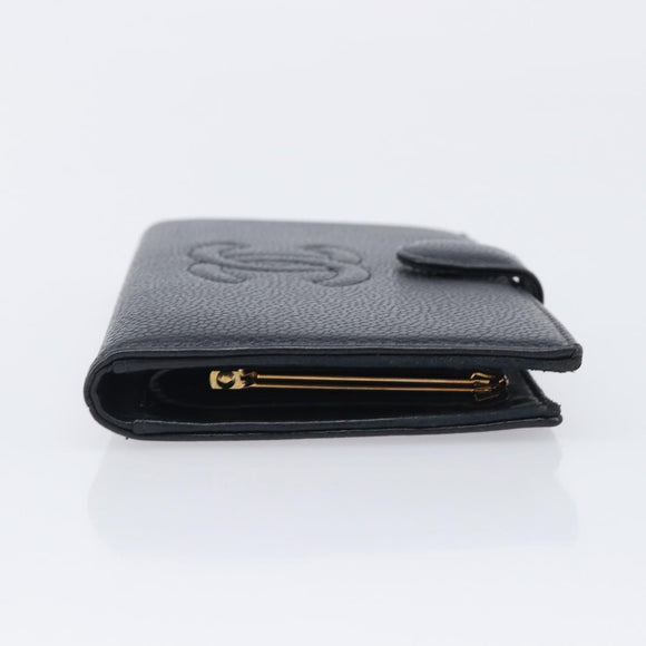 CHANEL Matelasse Long Wallet Caviar Skin Black Gold CC Auth 210958V