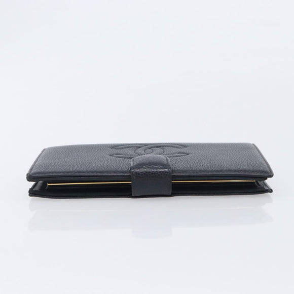 CHANEL Matelasse Long Wallet Caviar Skin Black Gold CC Auth 210958V