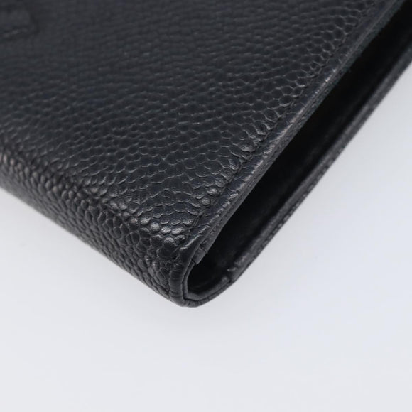 CHANEL Matelasse Long Wallet Caviar Skin Black Gold CC Auth 210958V