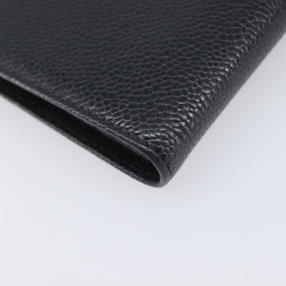 CHANEL Matelasse Long Wallet Caviar Skin Black Gold CC Auth 210958V