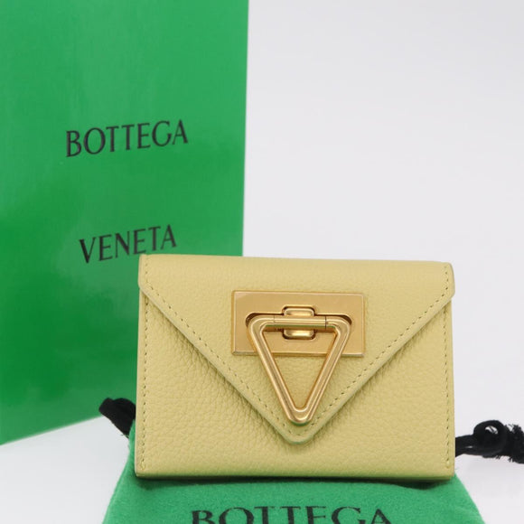 Bottega Veneta Card Case Leather Yellow Gold Auth 210968M