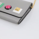 FENDI Chain Wallet Shoulder Bag Leather Gray Gold 8M0365 Auth 210972A-10