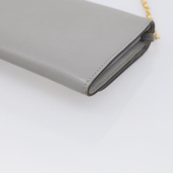 FENDI Chain Wallet Shoulder Bag Leather Gray Gold 8M0365 Auth 210972A