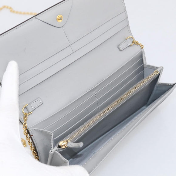 FENDI Chain Wallet Shoulder Bag Leather Gray Gold 8M0365 Auth 210972A
