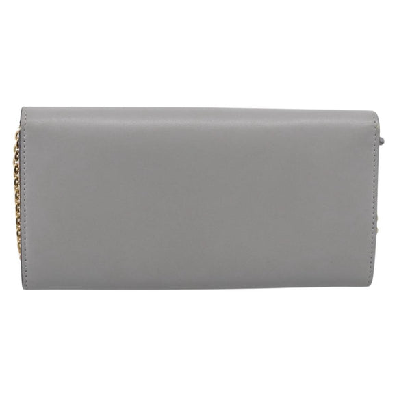 FENDI Chain Wallet Shoulder Bag Leather Gray Gold 8M0365 Auth 210972A