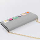 FENDI Chain Wallet Shoulder Bag Leather Gray Gold 8M0365 Auth 210972A-6
