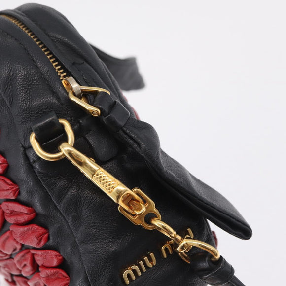 Miu Miu Hand Bag Leather 2way Black Gold Tone Auth 210983V