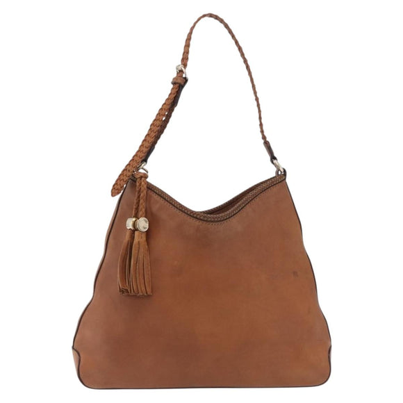 GUCCI Shoulder Bag Leather Brown Gold Tone 257026 Auth 210984A