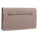Valentino Rock Studs Clutch Bag Leather Greige Gold Tone Auth 210986-1