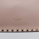 Valentino Rock Studs Clutch Bag Leather Greige Gold Tone Auth 210986-12