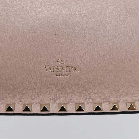 Valentino Rock Studs Clutch Bag Leather Greige Gold Tone Auth 210986