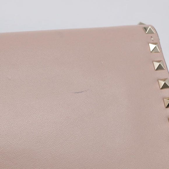 Valentino Rock Studs Clutch Bag Leather Greige Gold Tone Auth 210986