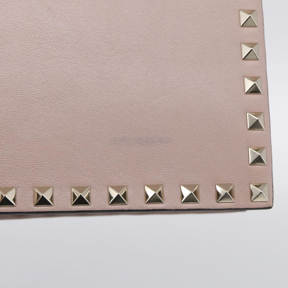 Valentino Rock Studs Clutch Bag Leather Greige Gold Tone Auth 210986