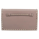 Valentino Rock Studs Clutch Bag Leather Greige Gold Tone Auth 210986-2