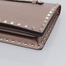 Valentino Rock Studs Clutch Bag Leather Greige Gold Tone Auth 210986-8