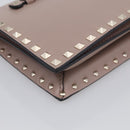 Valentino Rock Studs Clutch Bag Leather Greige Gold Tone Auth 210986-9