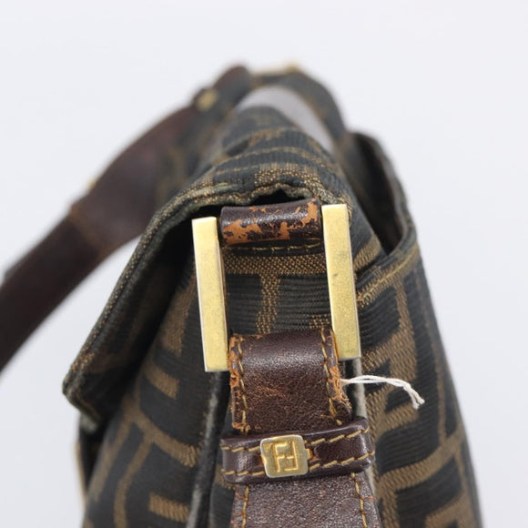 FENDI Zucca Canvas Shoulder Bag Brown Gold Tone Auth 210987