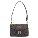 FENDI Zucca Canvas Shoulder Bag Brown Gold Tone Auth 210987-2