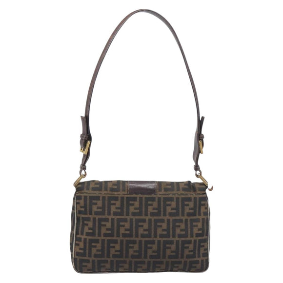 FENDI Zucca Canvas Shoulder Bag Brown Gold Tone Auth 210987