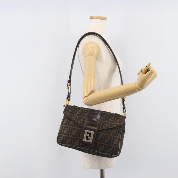 FENDI Zucca Canvas Shoulder Bag Brown Gold Tone Auth 210987