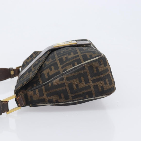 FENDI Zucca Canvas Shoulder Bag Brown Gold Tone Auth 210987