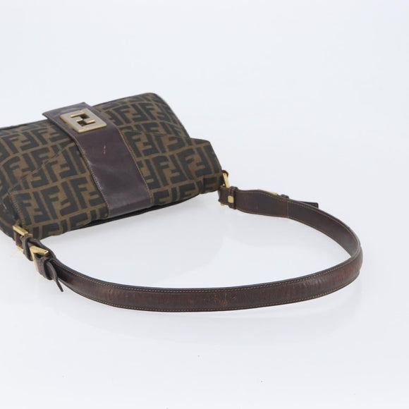 FENDI Zucca Canvas Shoulder Bag Brown Gold Tone Auth 210987