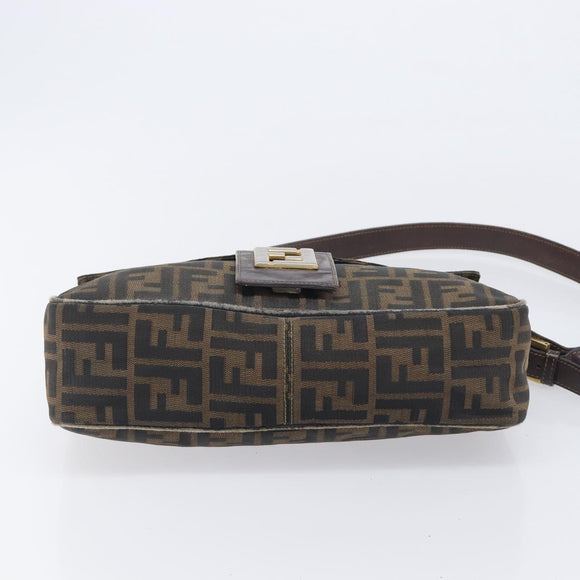 FENDI Zucca Canvas Shoulder Bag Brown Gold Tone Auth 210987