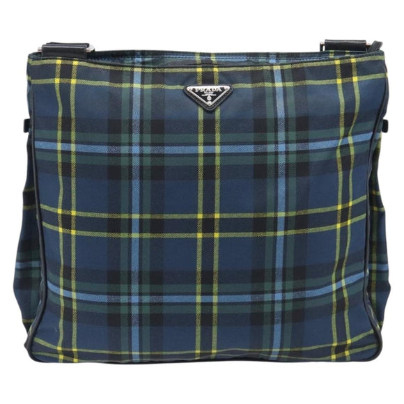 PRADA Shoulder Bag Nylon Green Silver Auth 210991A