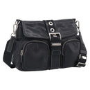 PRADA Shoulder Bag Leather Black Silver Auth 210992V-1
