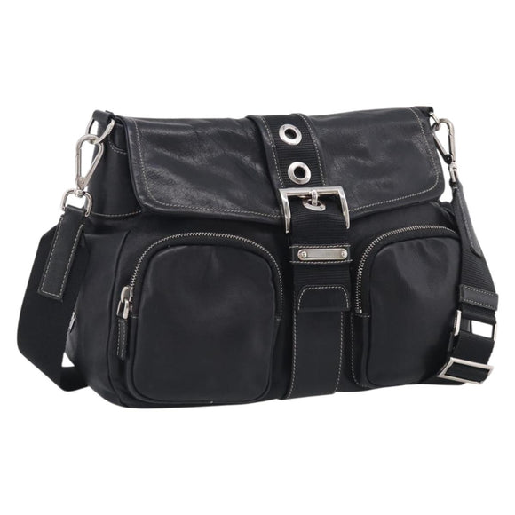 PRADA Shoulder Bag Leather Black Silver Auth 210992V