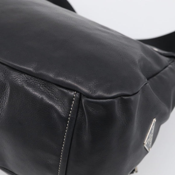 PRADA Shoulder Bag Leather Black Silver Auth 210992V