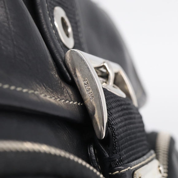 PRADA Shoulder Bag Leather Black Silver Auth 210992V