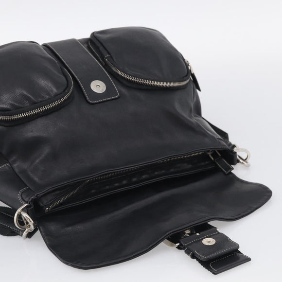 PRADA Shoulder Bag Leather Black Silver Auth 210992V