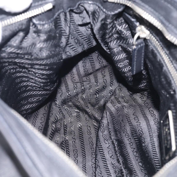 PRADA Shoulder Bag Leather Black Silver Auth 210992V