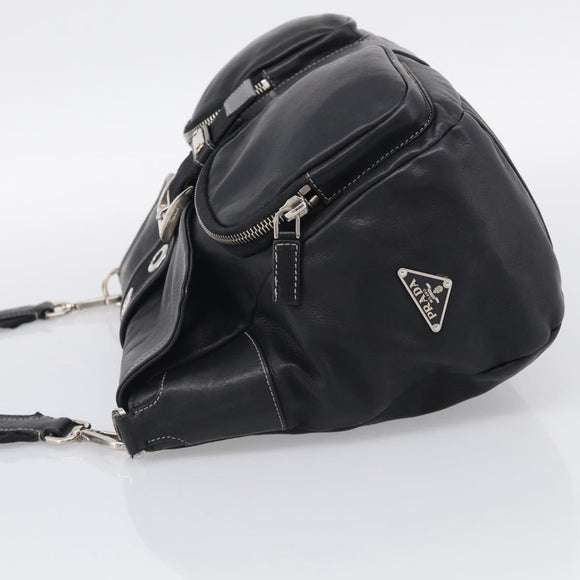 PRADA Shoulder Bag Leather Black Silver Auth 210992V
