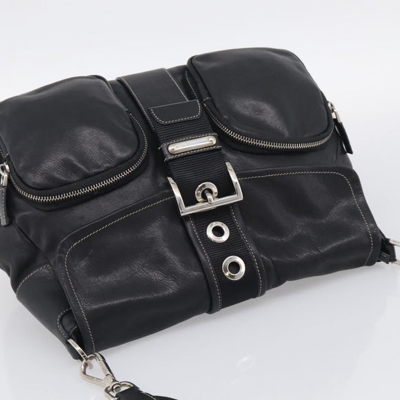 PRADA Shoulder Bag Leather Black Silver Auth 210992V