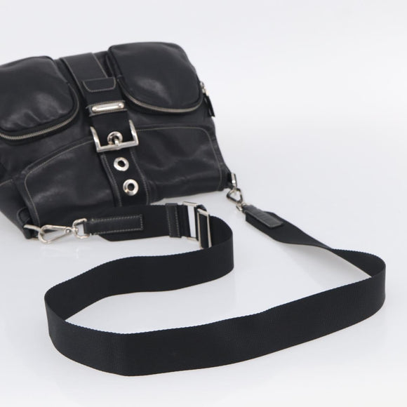 PRADA Shoulder Bag Leather Black Silver Auth 210992V