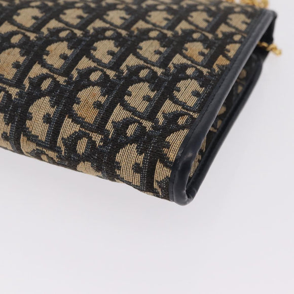 Christian Dior Trotter Canvas Chain Shoulder Bag Navy Gold Tone Auth 211003
