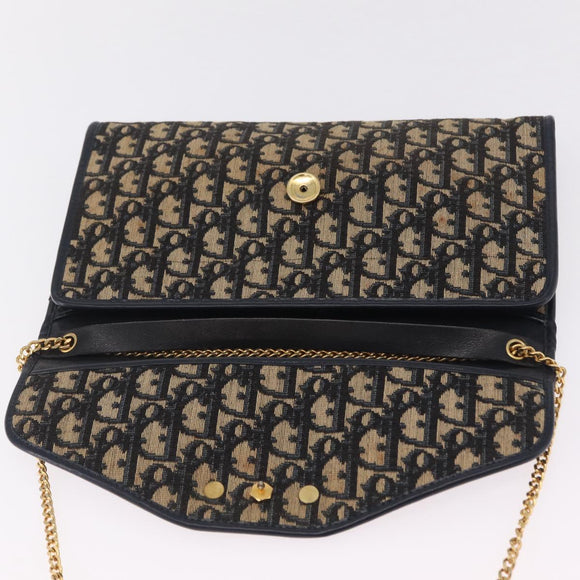 Christian Dior Trotter Canvas Chain Shoulder Bag Navy Gold Tone Auth 211003
