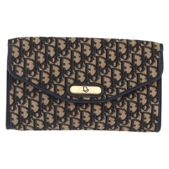 Christian Dior Trotter Canvas Chain Shoulder Bag Navy Gold Tone Auth 211003