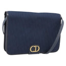 Christian Dior Trotter Canvas Shoulder Bag Navy Gold Tone Auth 211012-1