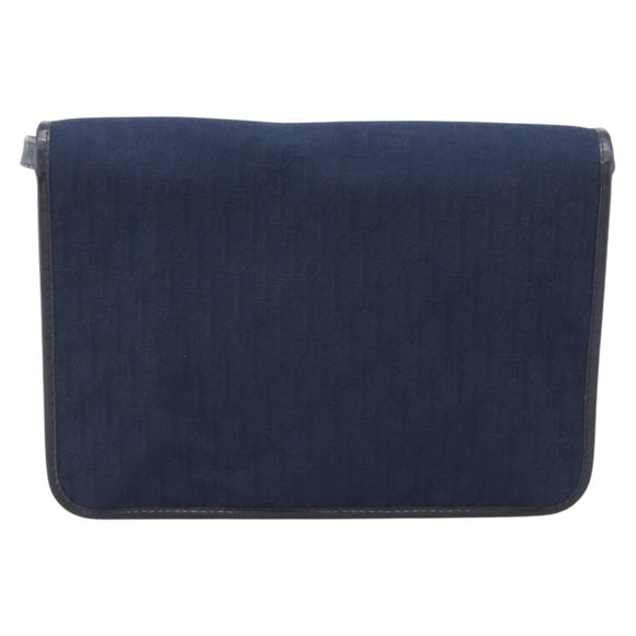 Christian Dior Trotter Canvas Shoulder Bag Navy Gold Tone Auth 211012