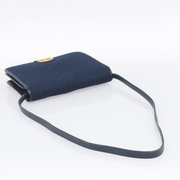 Christian Dior Trotter Canvas Shoulder Bag Navy Gold Tone Auth 211012