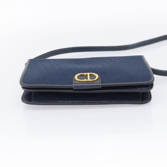 Christian Dior Trotter Canvas Shoulder Bag Navy Gold Tone Auth 211012